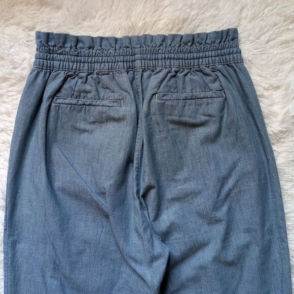 LRL Ralph Lauren Womens 6 Wide Leg Pant Chambray Blue Paperbag Drawstring Pocket - Picture 10 of 13